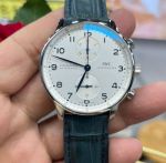 IWC Portugieser Chronograph Real Picture White Face Blue Leather Strap Watch